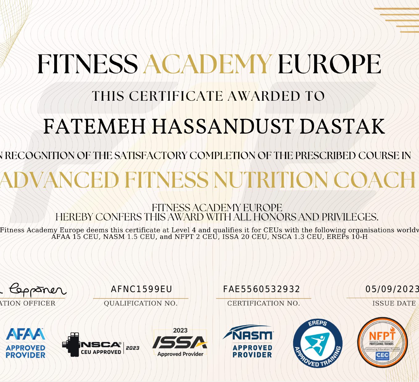 FAE’s Advanced Fitness Nutrition Coach Certificate